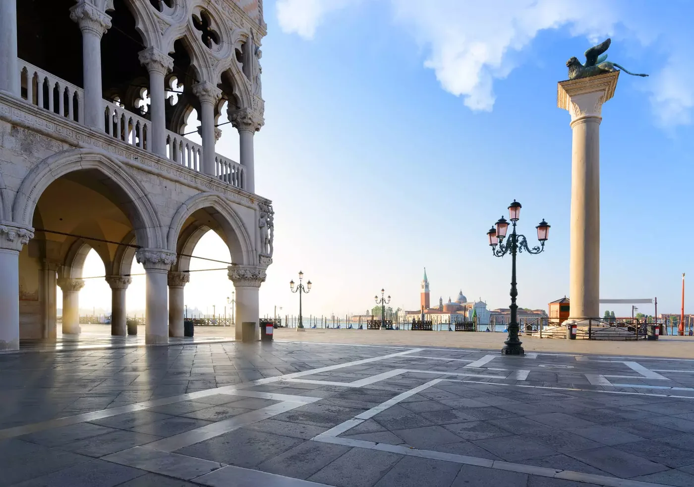 St. Mark's Square nearly empty in the early morning, five minutes from Palazzo Vitturi
